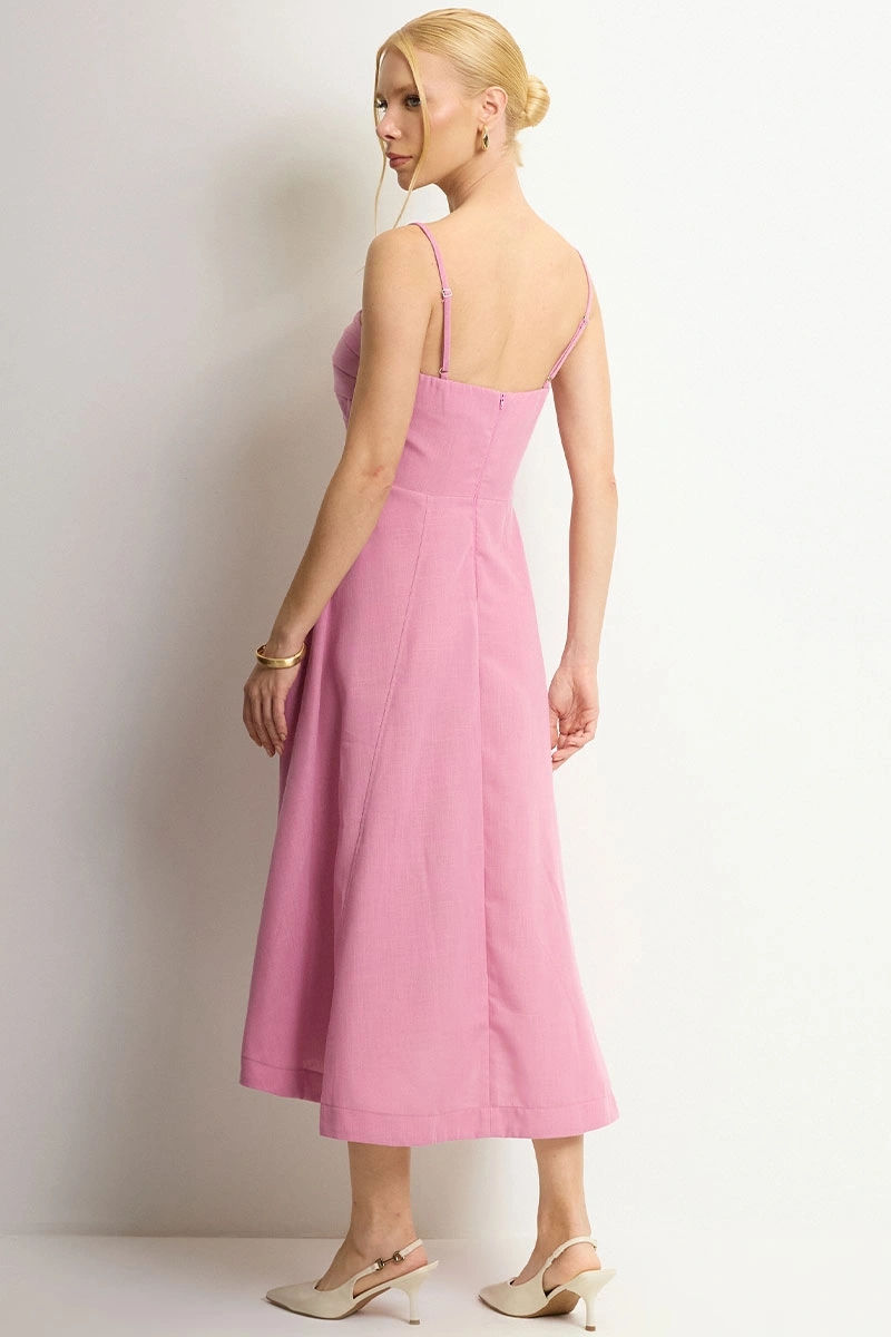 Miss Misses - Elizandra Dress with Thin Straps, Pleated Bust, Rose - 54707031