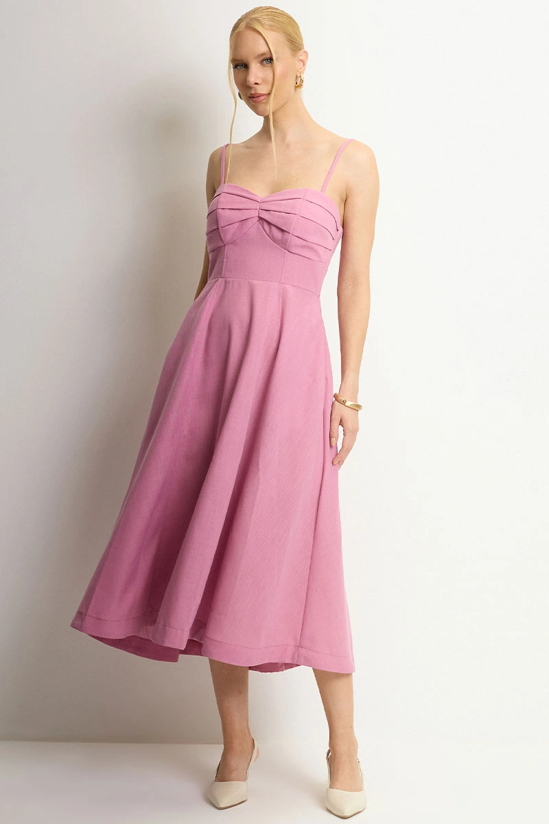 Miss Misses - Elizandra Dress with Thin Straps, Pleated Bust, Rose - 54707031