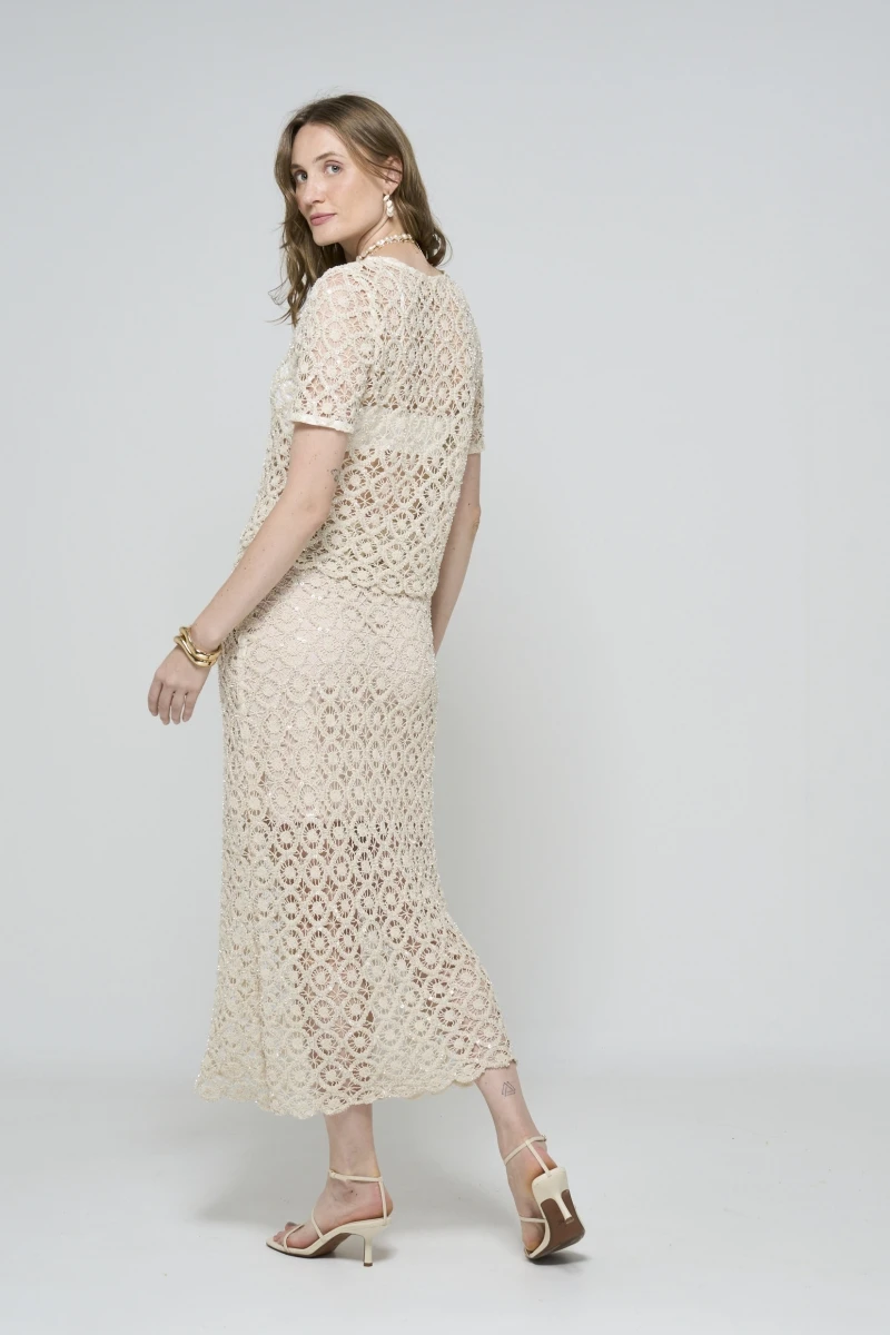 Hidrogênio - BLUSA RENDA COM PAETE E MIÇANGAS NATURAL - 20608182