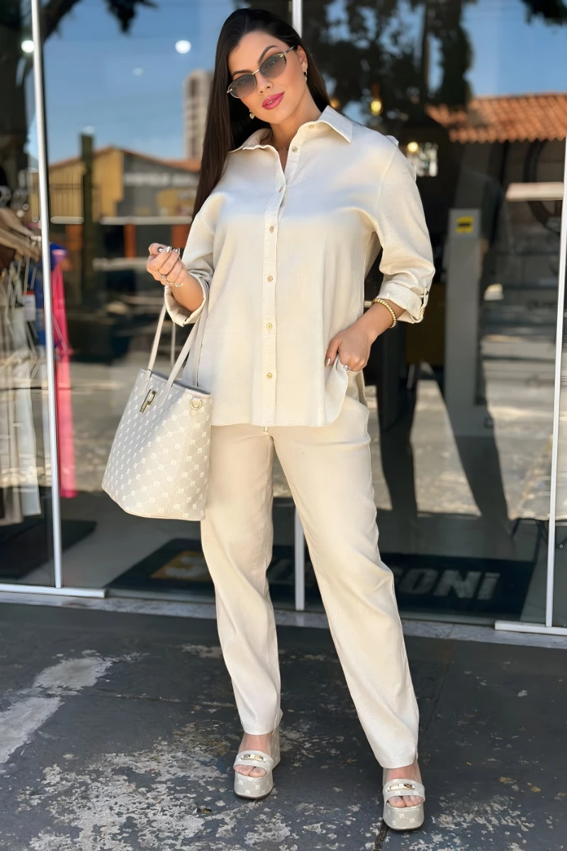 LANÇA PERFUME - High Waist Tailored Pants with Linen Lança Perfume - 3274