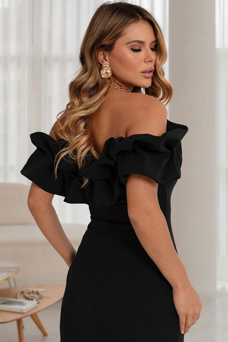 Miss Misses - Dress Driely MD VC neckline/frills Black - 54689001