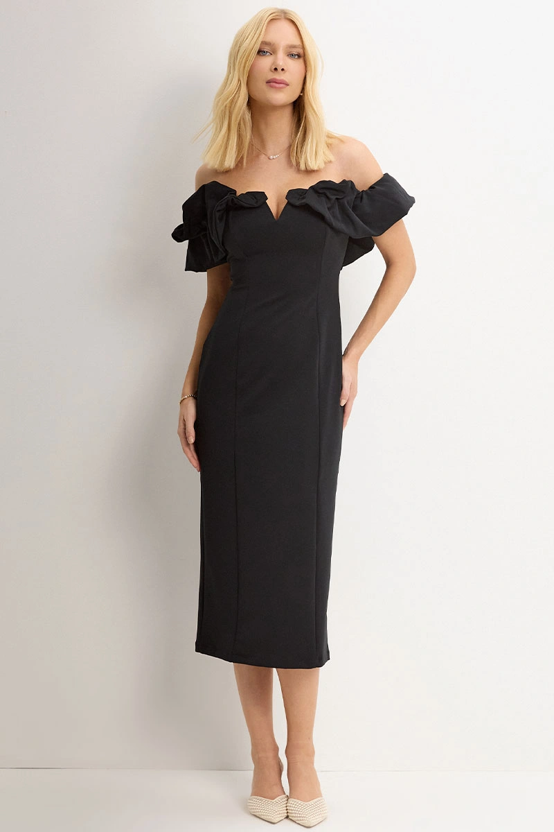 Miss Misses - Dress Driely MD VC neckline/frills Black - 54689001