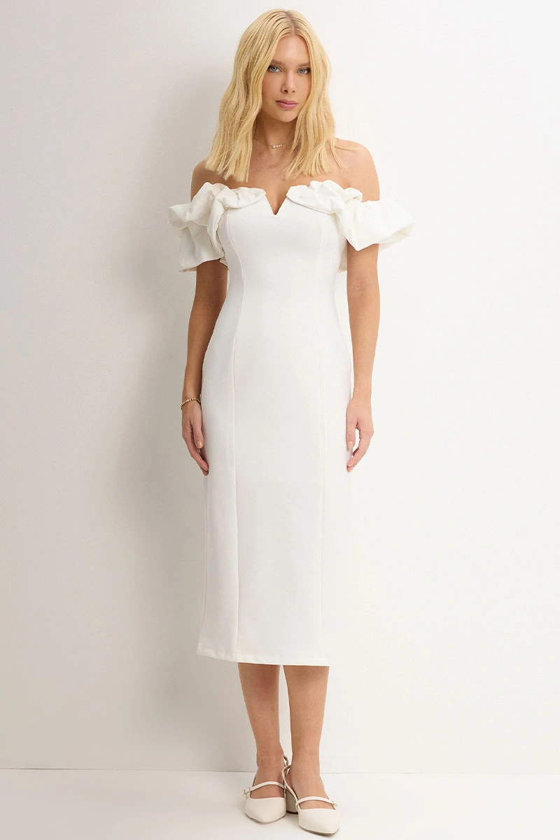 Miss Misses - Vestido Driely Midi Justo Off White - 54689030