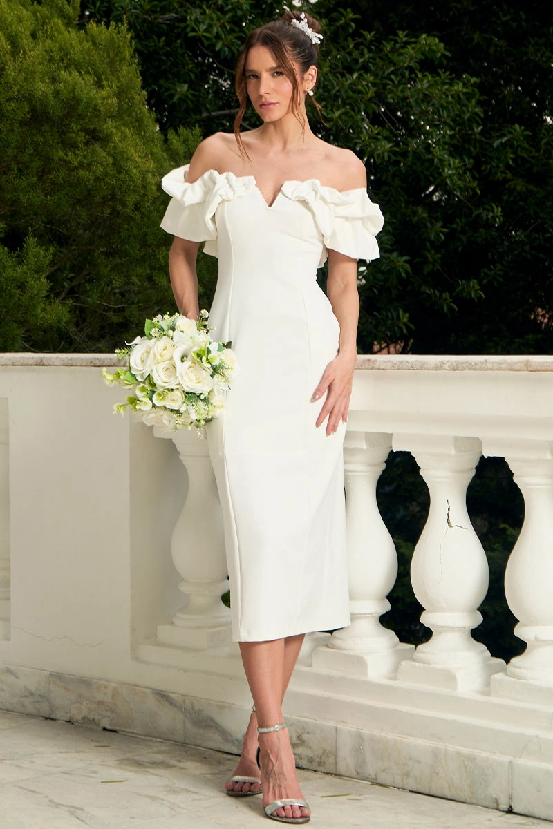 Miss Misses - Vestido Driely Midi Justo Off White - 54689030