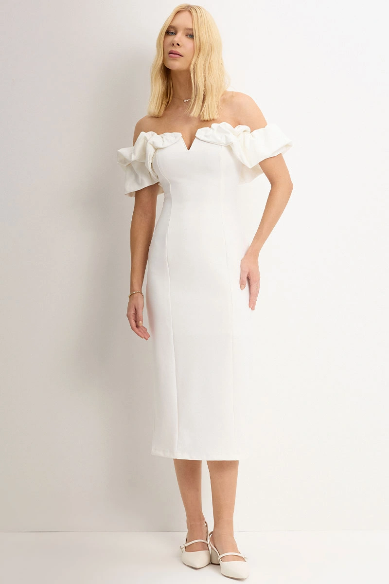 Miss Misses - Dress Driely MD VC neckline/frills Off White - 54689030