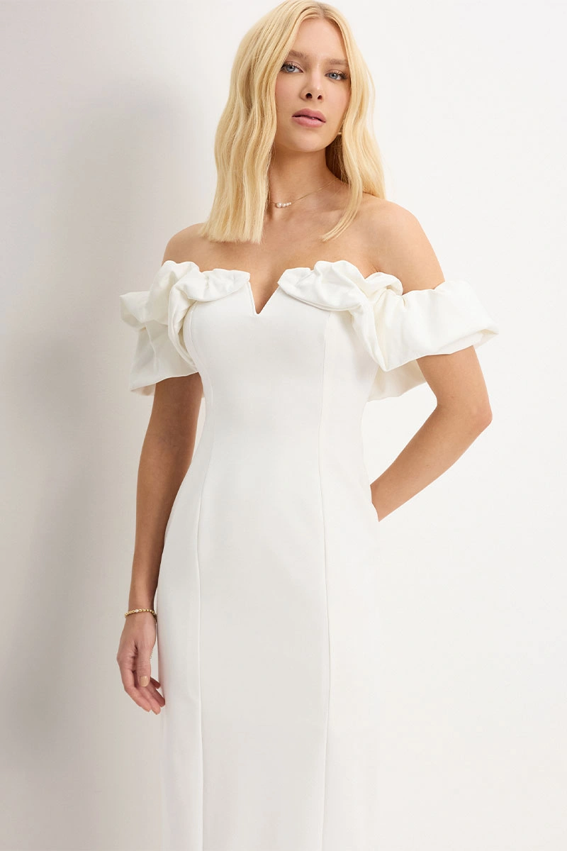 Miss Misses - Vestido Driely Midi Justo Off White - 54689030