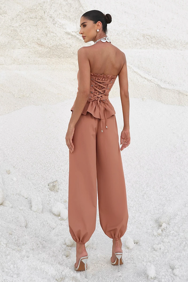 Dot Clothing - Set Dot Clothing Celine Shirt TQC and Pants Ballon Caramelo - 2889MARROM