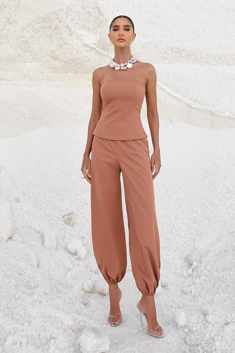 Dot Clothing - Set Dot Clothing Celine Shirt TQC and Pants Ballon Caramelo - 2889MARROM