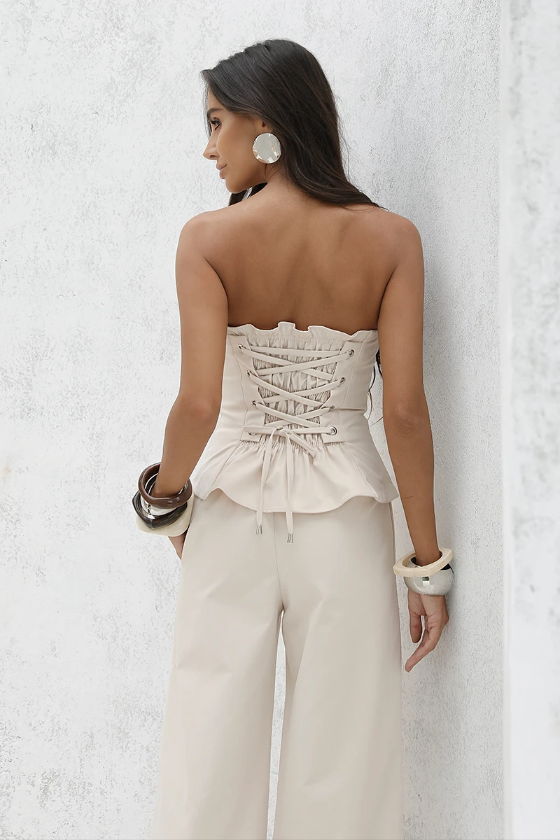 Dot Clothing - Conjunto Dot Clothing Celine Blusa TQC e Calça Ballon Areia - 2889OFF