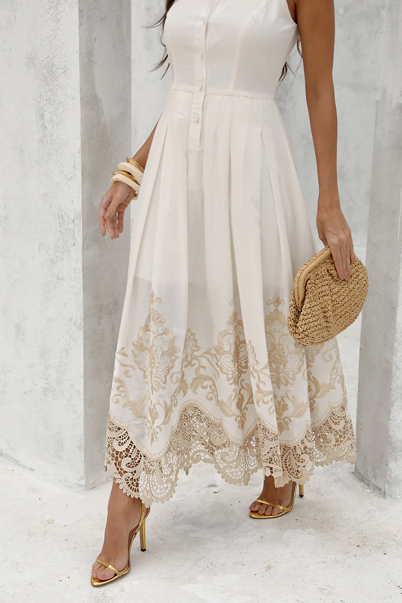 Dot Clothing - Vestido Dot Clothing Cora Longuete Barra Bordado Off - 2896OFF