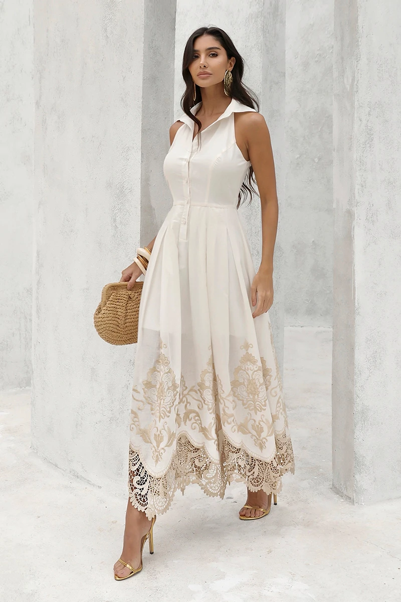 Dot Clothing - Vestido Dot Clothing Cora Longuete Barra Bordado Off - 2896OFF