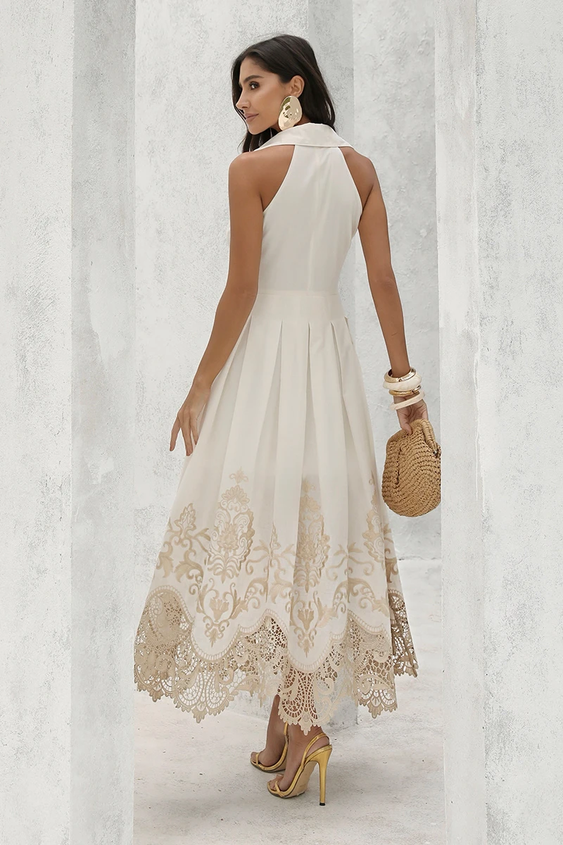 Dot Clothing - Vestido Dot Clothing Cora Longuete Barra Bordado Off - 2896OFF