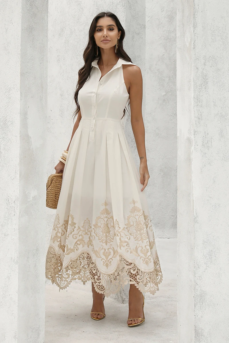 Dot Clothing - Vestido Dot Clothing Cora Longuete Barra Bordado Off - 2896OFF