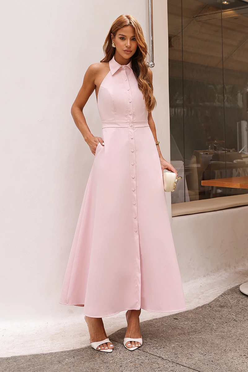 Dot Clothing - Vestido Dot Clothing Chloe Longuete Frente Única Rosa - 2871ROSA