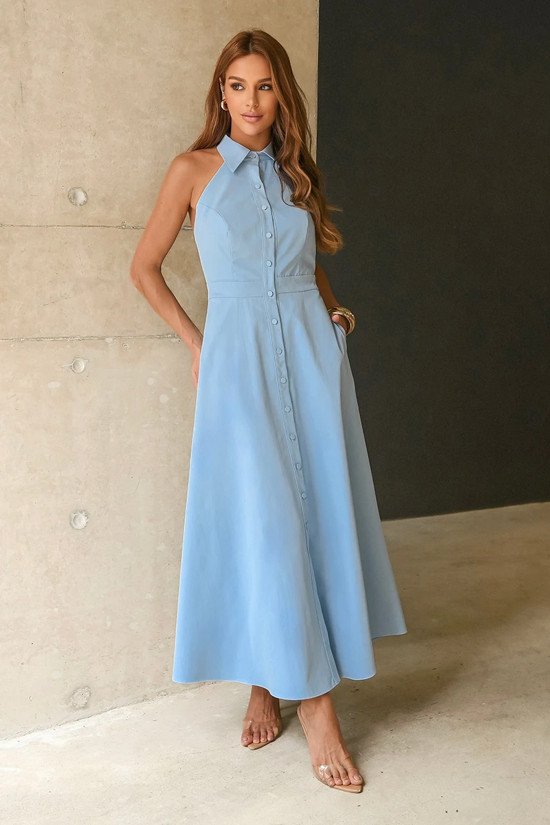 Dot Clothing - Vestido Dot Clothing Chloe Longuete Frente Única Azul - 2871AZUL