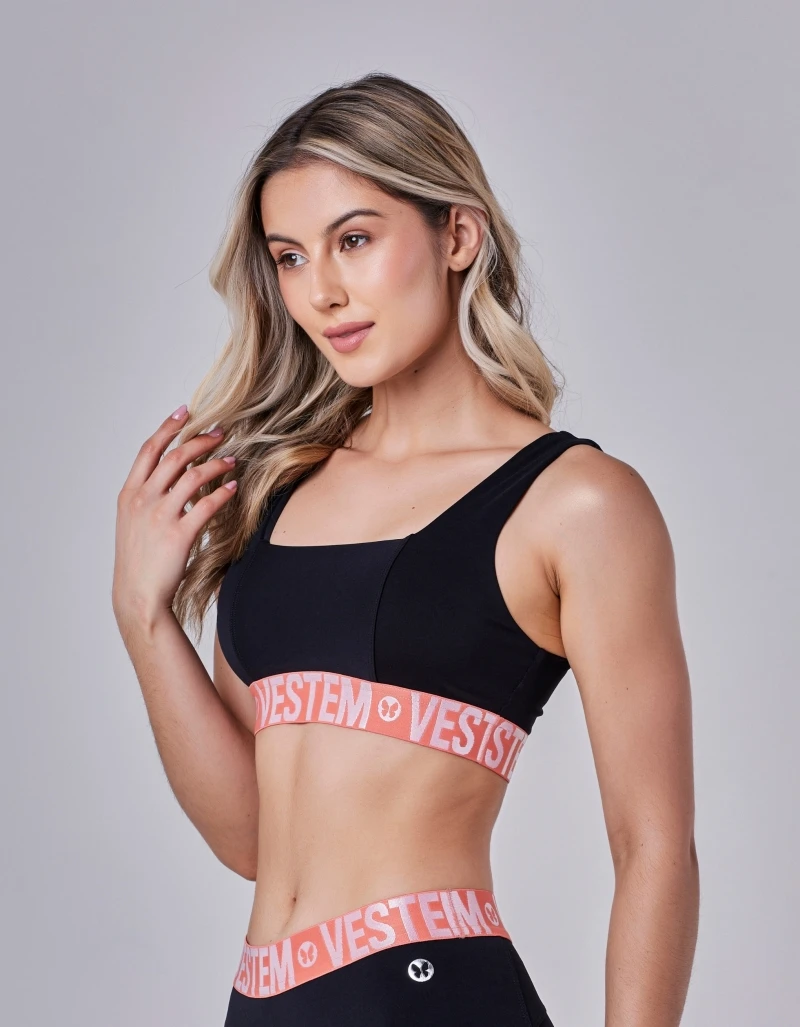 Vestem - Top Simone Preto e Laranja Zig Zag - TOP960.CP.C0380