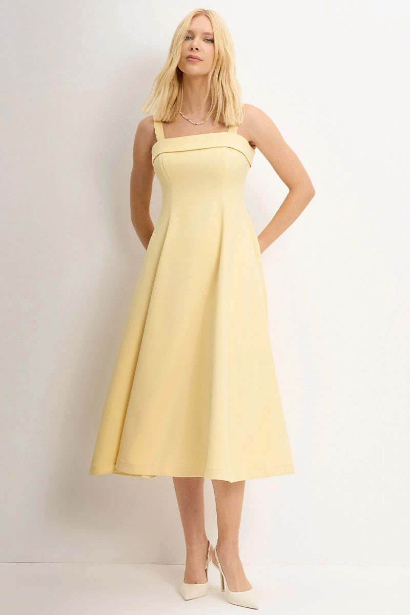 Miss Misses - Teodora Dress with Straps, Pockets, and Zipper in Yellow - 54679003