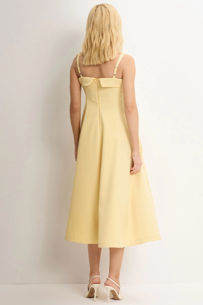 Miss Misses - Teodora Dress with Straps, Pockets, and Zipper in Yellow - 54679003