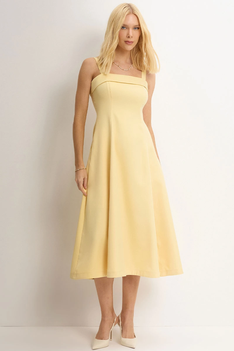 Miss Misses - Teodora Dress with Straps, Pockets, and Zipper in Yellow - 54679003