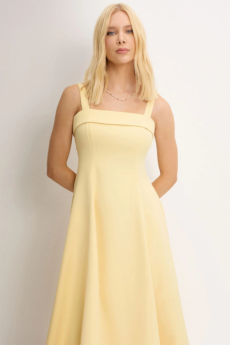 Miss Misses - Teodora Dress with Straps, Pockets, and Zipper in Yellow - 54679003