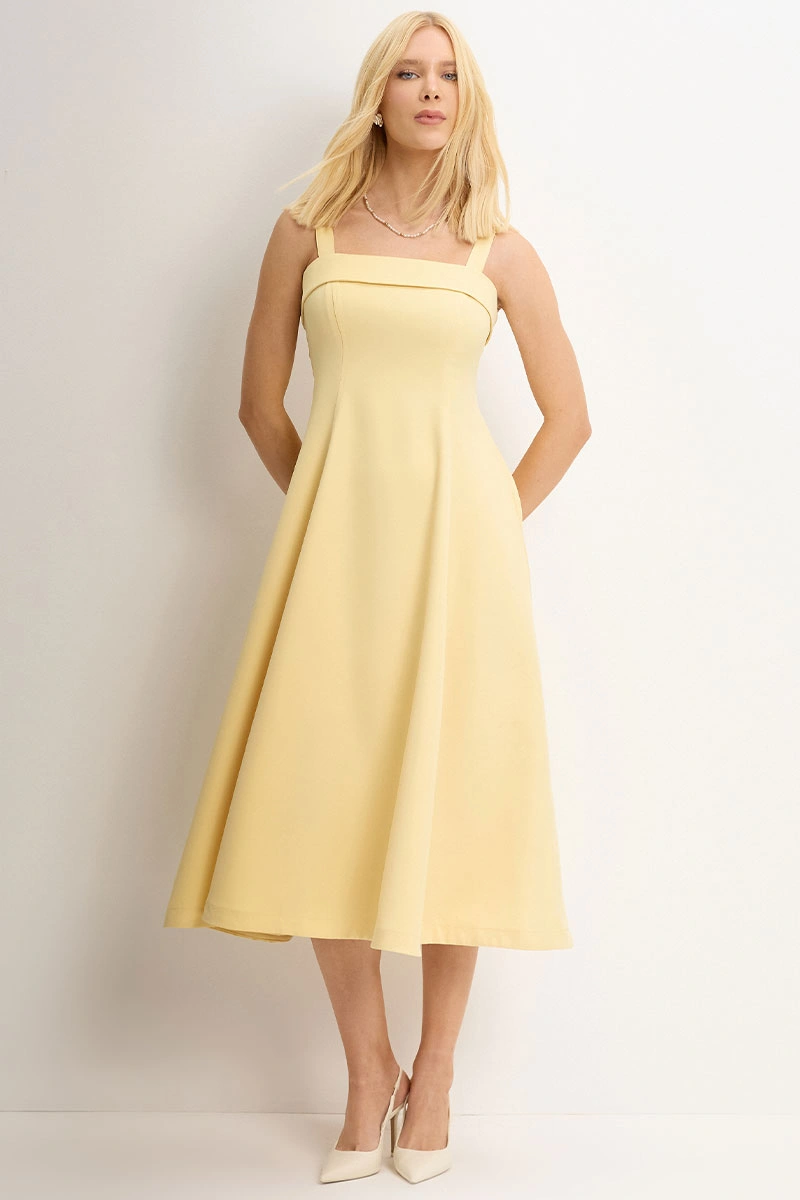 Miss Misses - Teodora Dress with Straps, Pockets, and Zipper in Yellow - 54679003
