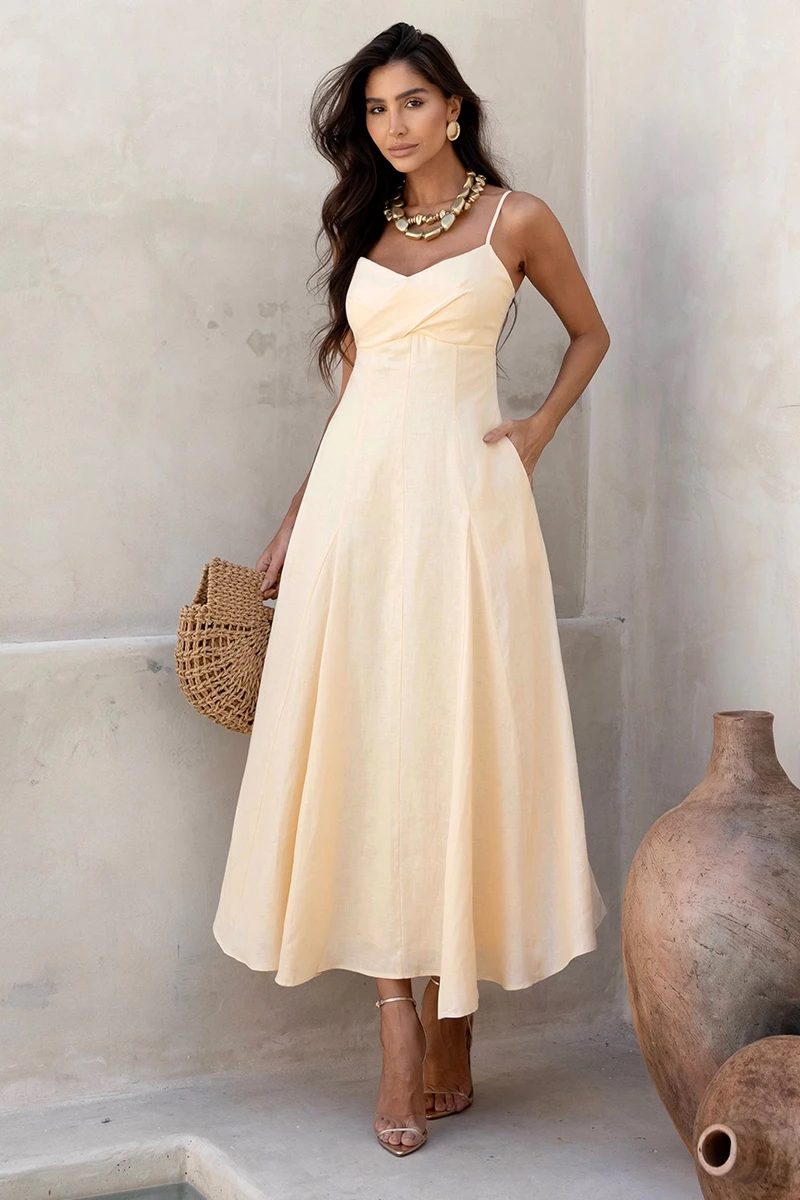 Dot Clothing - Vestido Dot Clothing Ophelia Longuete Alfaiataria Camomila - 2903AMAR