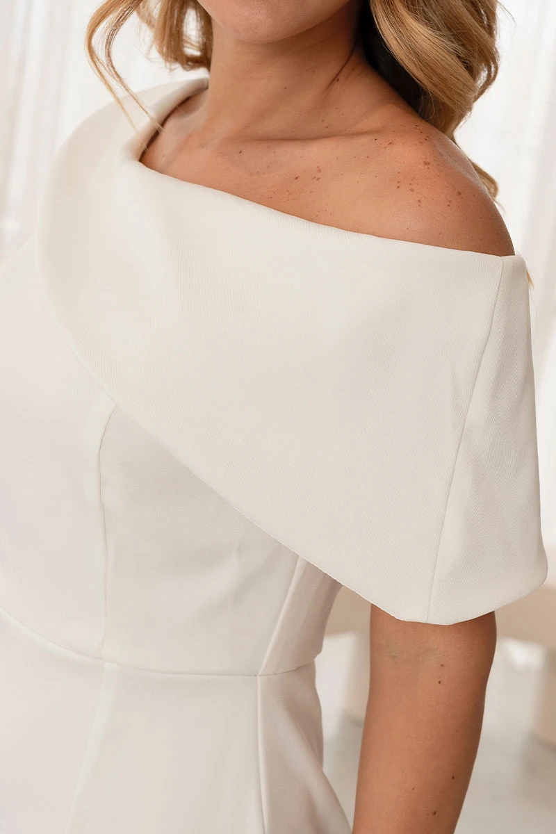 Miss Misses - Fabi Midi Dress, One Shoulder, Back Zipper, Off White - 54726030