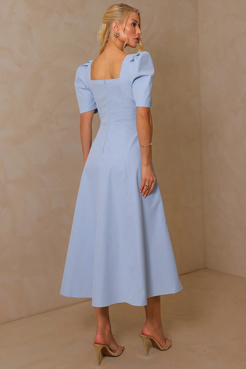 Miss Misses - Dafny Dress with V-neck/C-sleeve/Pleat Blue - 54724002