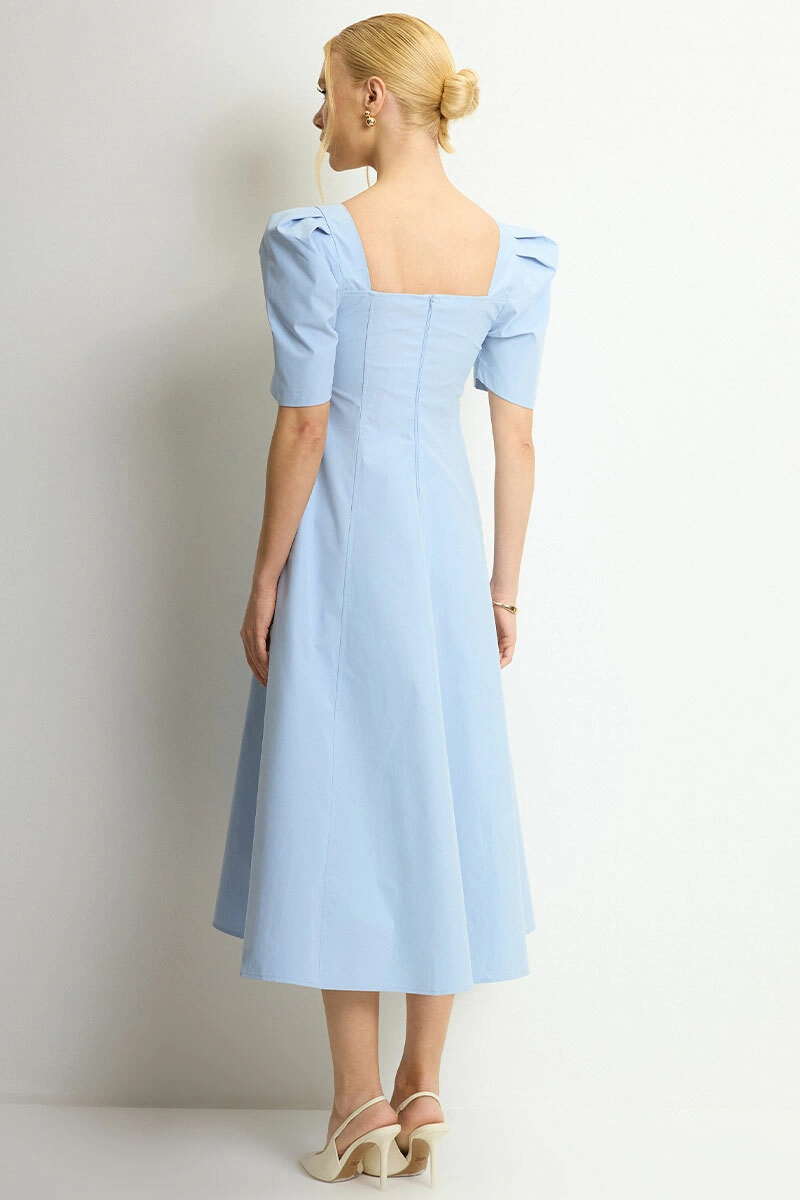 Miss Misses - Dafny Dress with V-neck/C-sleeve/Pleat Blue - 54724002