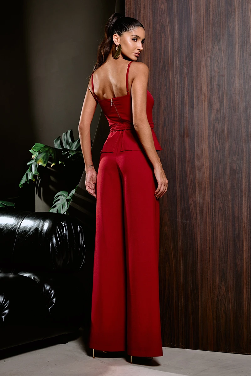 Dot Clothing - Conjunto Dot Clothing Pamella Calça Pantalona C/ Faixa Vermelho - 2900VERM