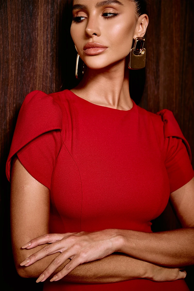 Dot Clothing - Dress Dot Clothing Anna Longuete Wrap Sleeve Red - 2905VERM