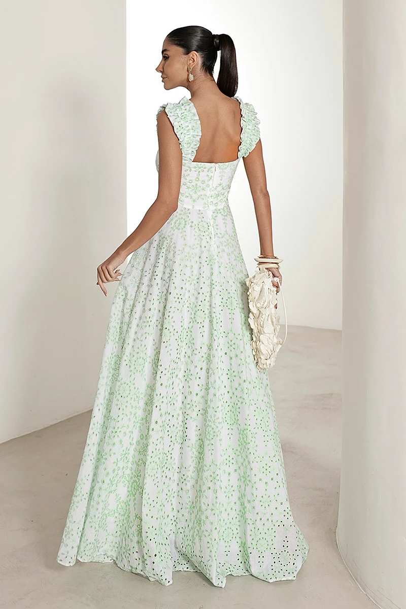 Dot Clothing - Dress Dot Clothing Longo Betina Laise White and Green - 2902BVERDE