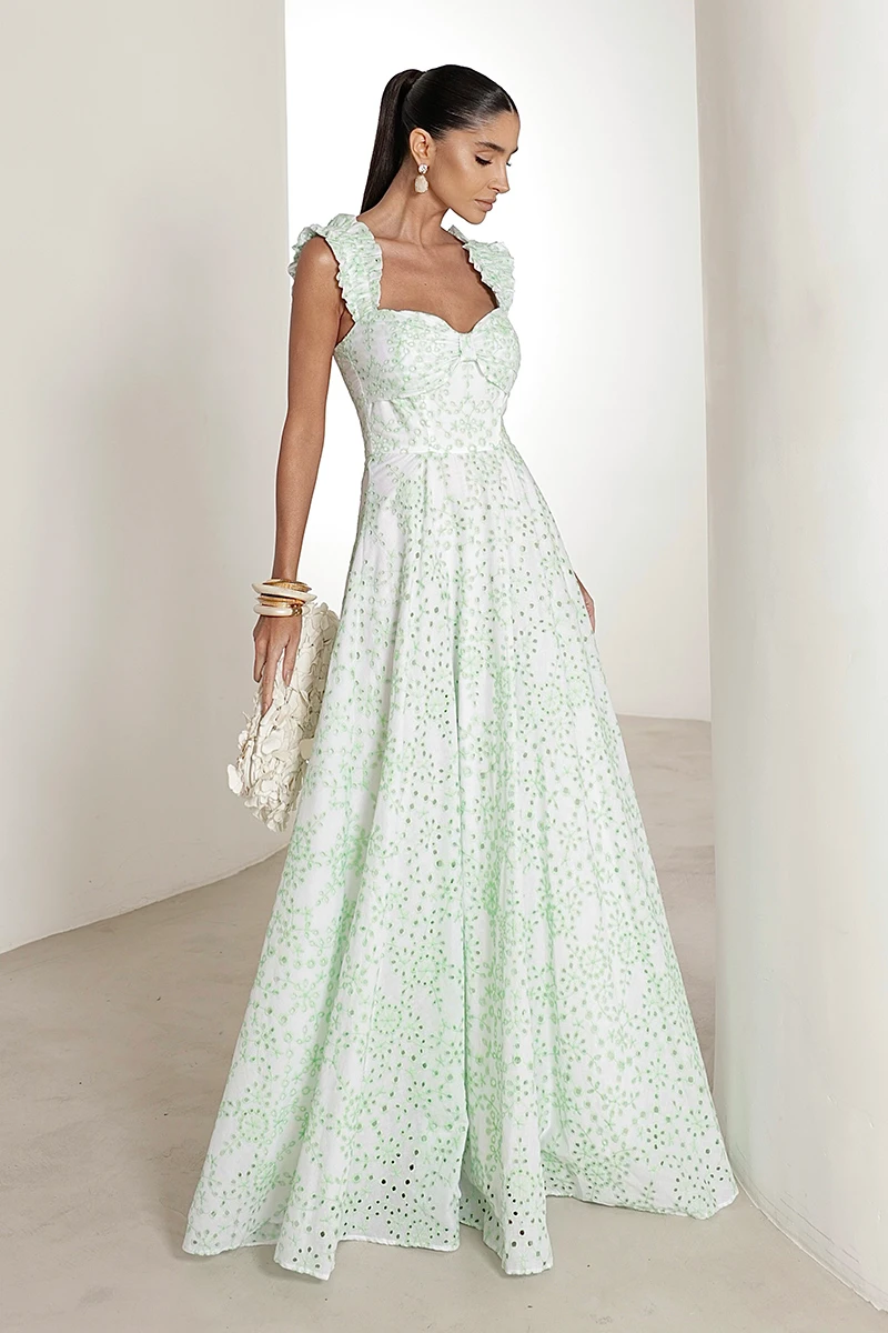 Dot Clothing - Dress Dot Clothing Longo Betina Laise White and Green - 2902BVERDE
