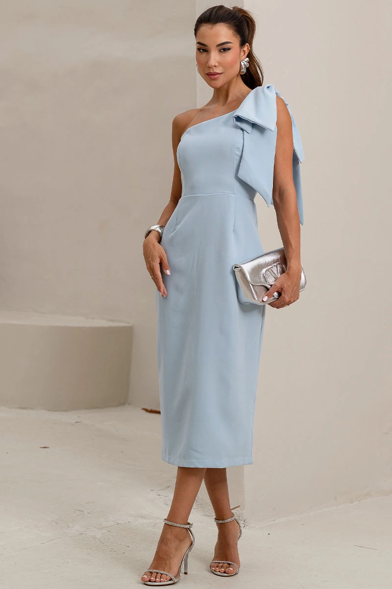 Miss Misses - Samanta MD One Shoulder Dress with Blue Bow Detail - 54729002