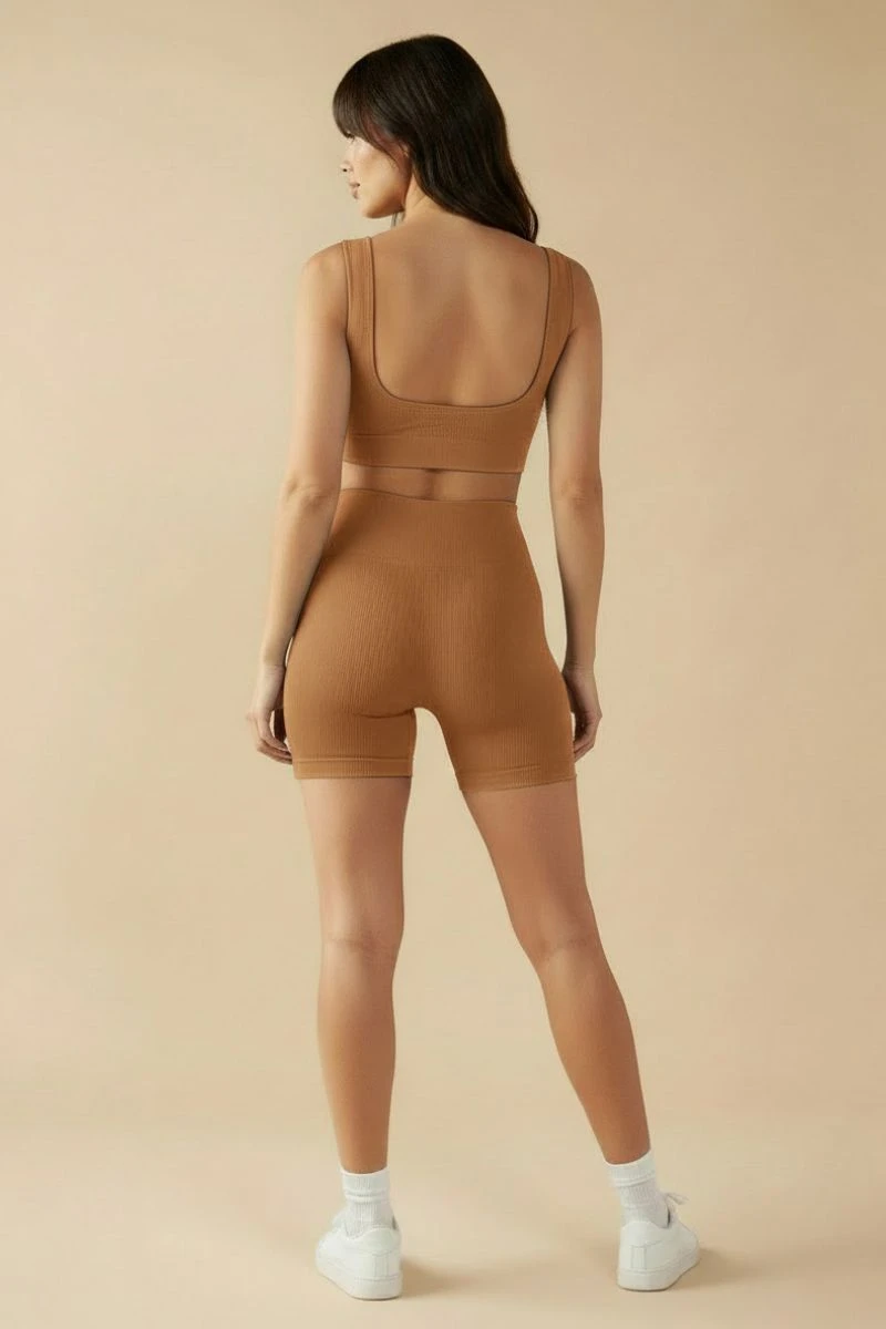 Hipkini - Essenza Caramel Seamless Ribbed Fitness Shorts - 33331833