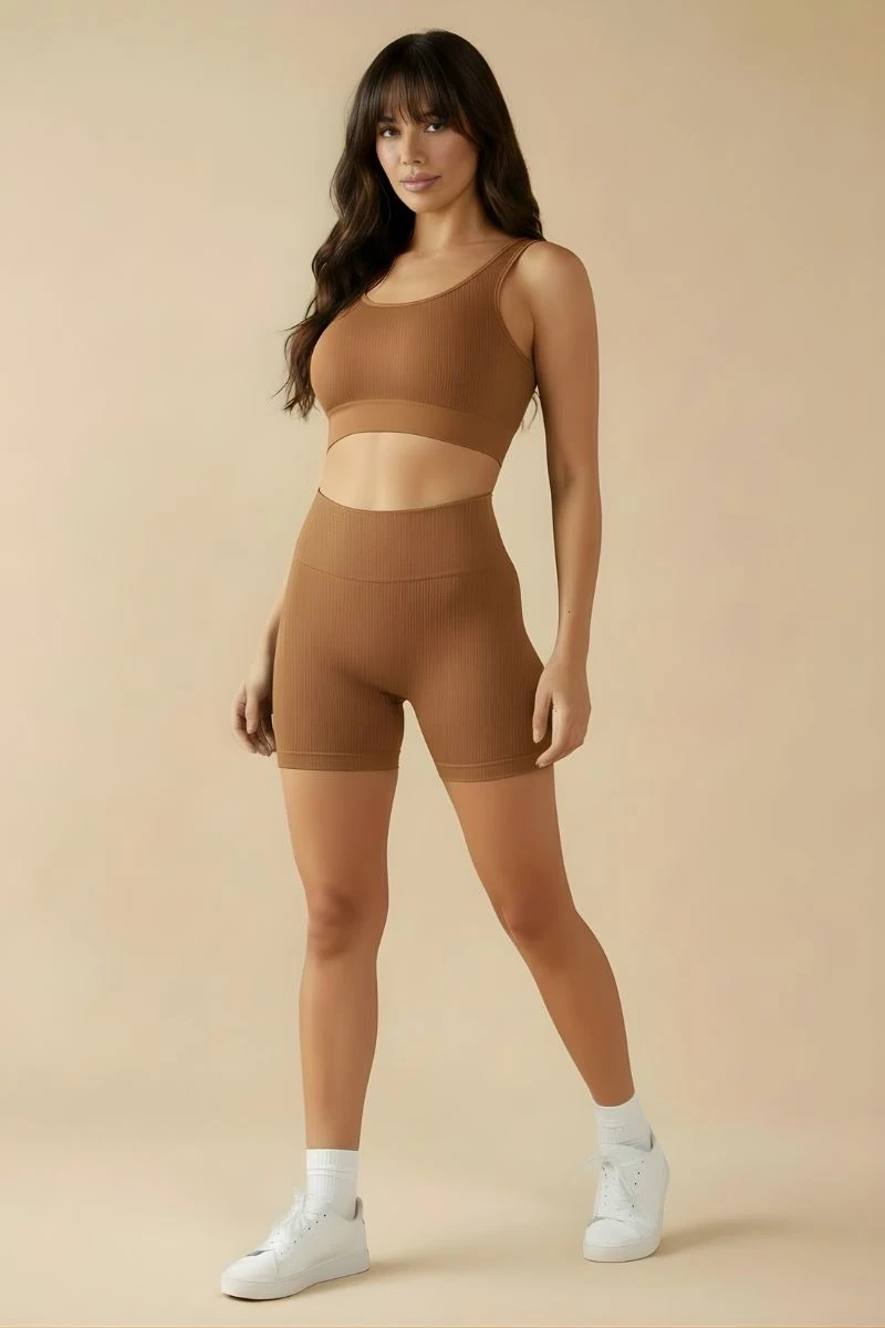 Hipkini - Essenza Caramel Seamless Ribbed Fitness Shorts - 33331833