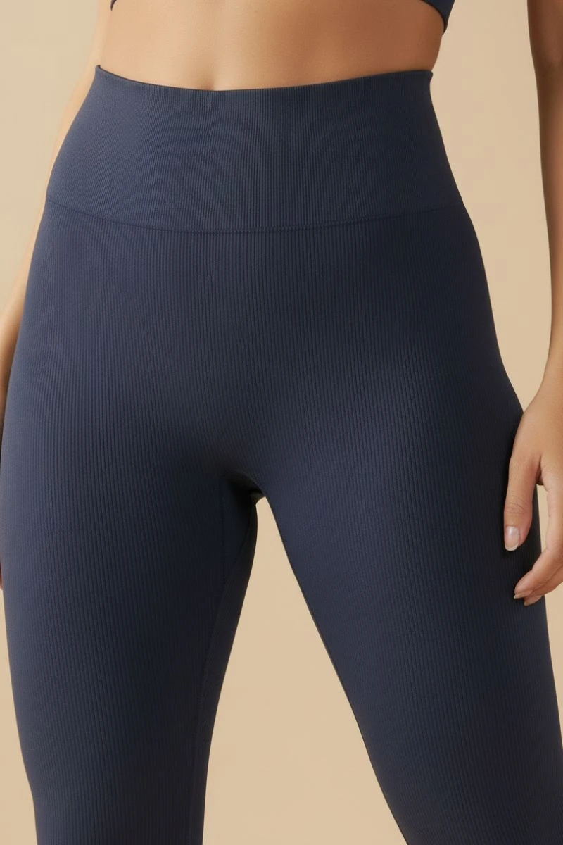 Hipkini - Essenza Seamless Ribbed Fitness Leggings, Navy Blue - 33331835
