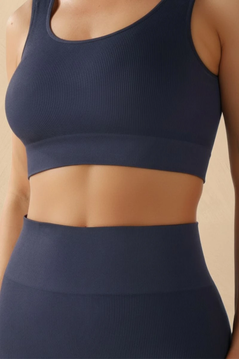 Hipkini - Essenza Seamless Ribbed Fitness Leggings, Navy Blue - 33331835