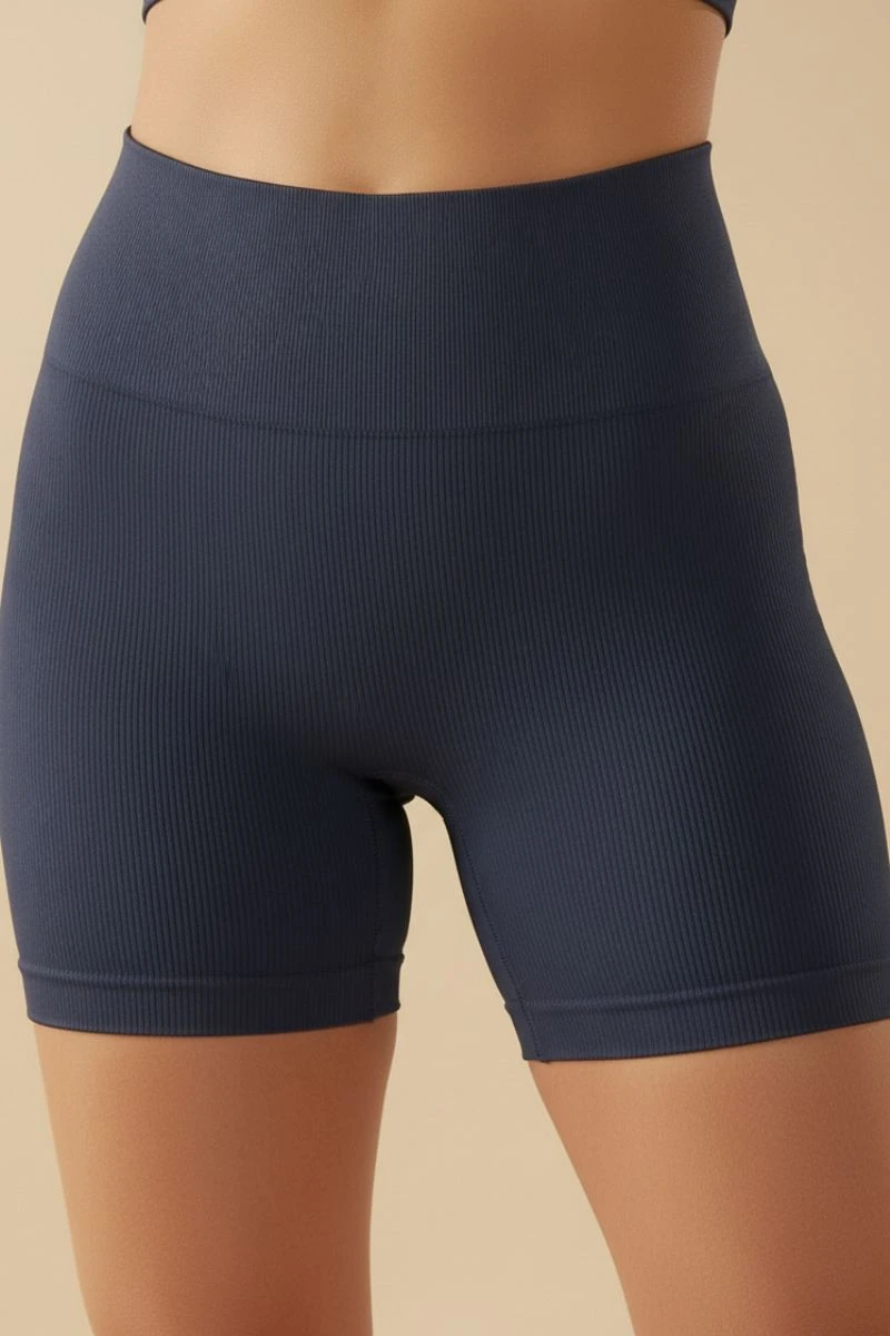 Hipkini - Essenza Seamless Ribbed Fitness Shorts, Navy Blue - 33331834