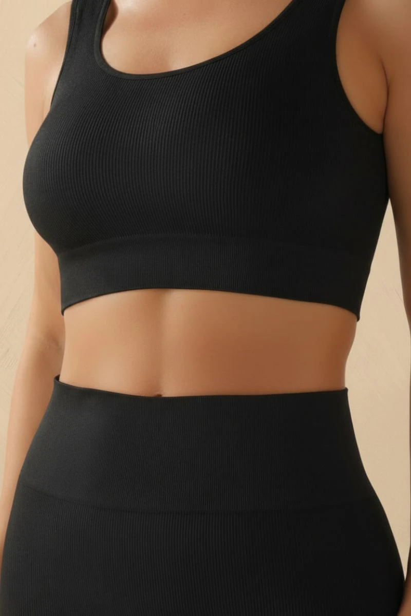 Hipkini - Essenza Seamless Ribbed Fitness Leggings, Black - 33331836