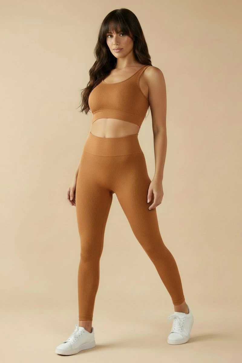 Hipkini - Essenza Caramel Seamless Ribbed Fitness Leggings - 33331837