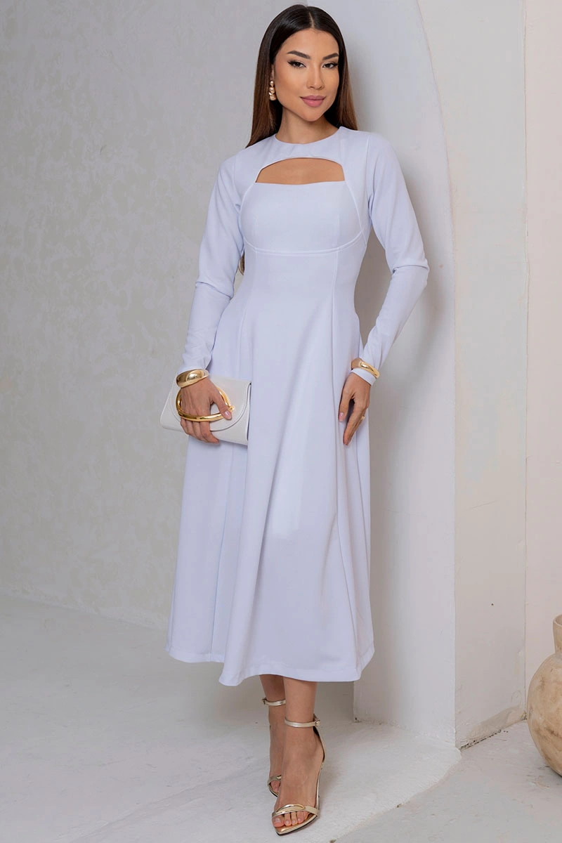 Miss Misses - Vestido Midi Dakota Manga Longa Decote Quadrado Branco - 54790005