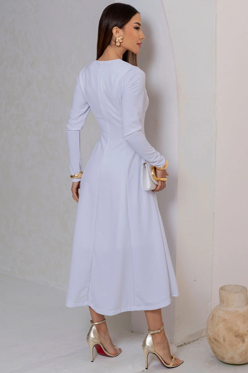 Miss Misses - Vestido Midi Dakota Manga Longa Decote Quadrado Branco - 54790005
