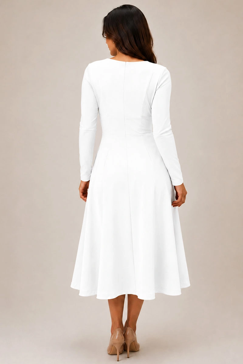 Miss Misses - Suzana MD Scuba Dress with Ruched Front, Off-White - 54790005