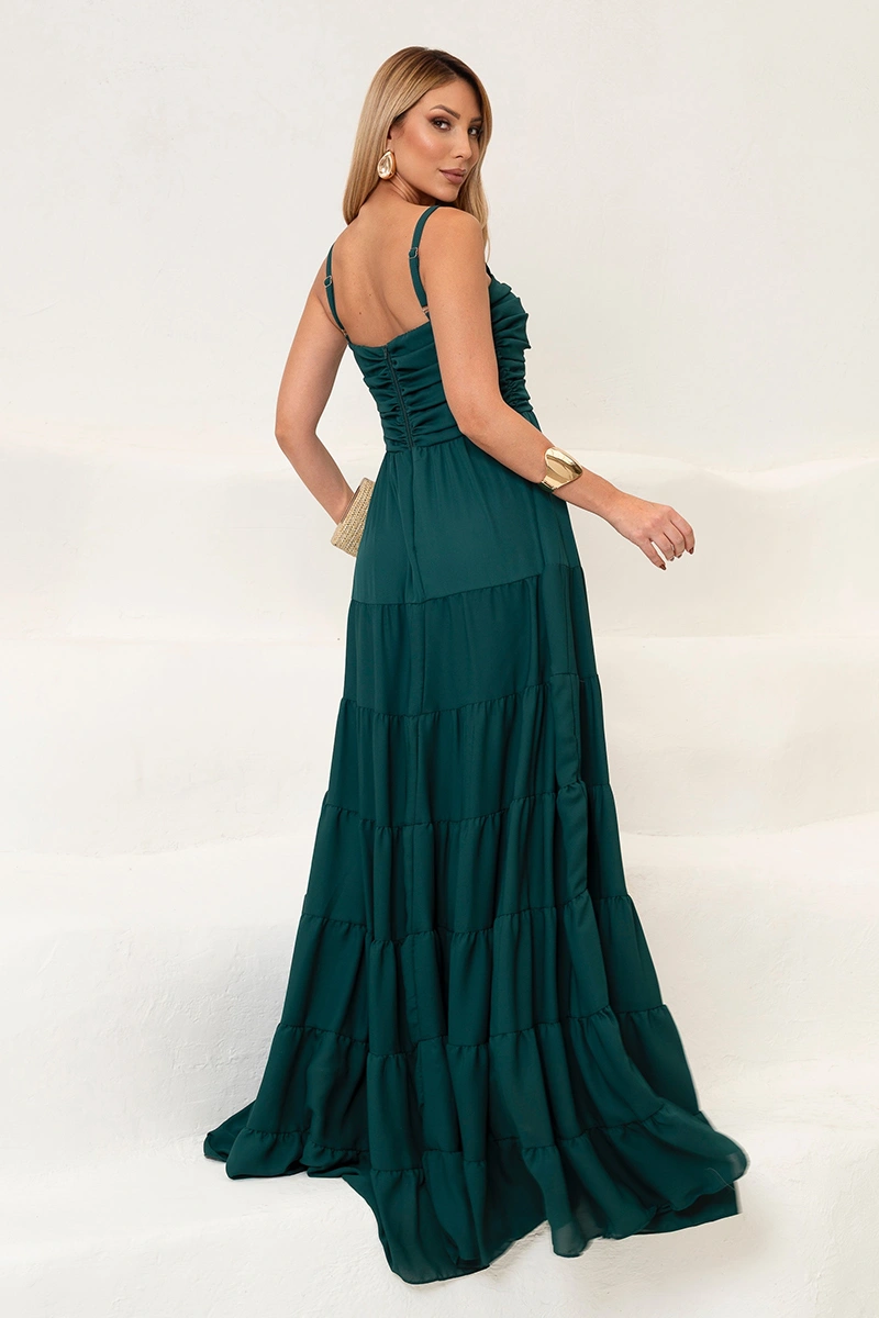 Dress Us - Vestido Dressus Maisa Longo Drapeado Verde Escuro - 54671VERDEES