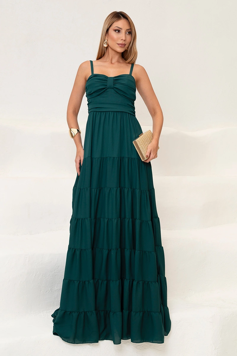 Dress Us - Vestido Dressus Maisa Longo Drapeado Verde Escuro - 54671VERDEES