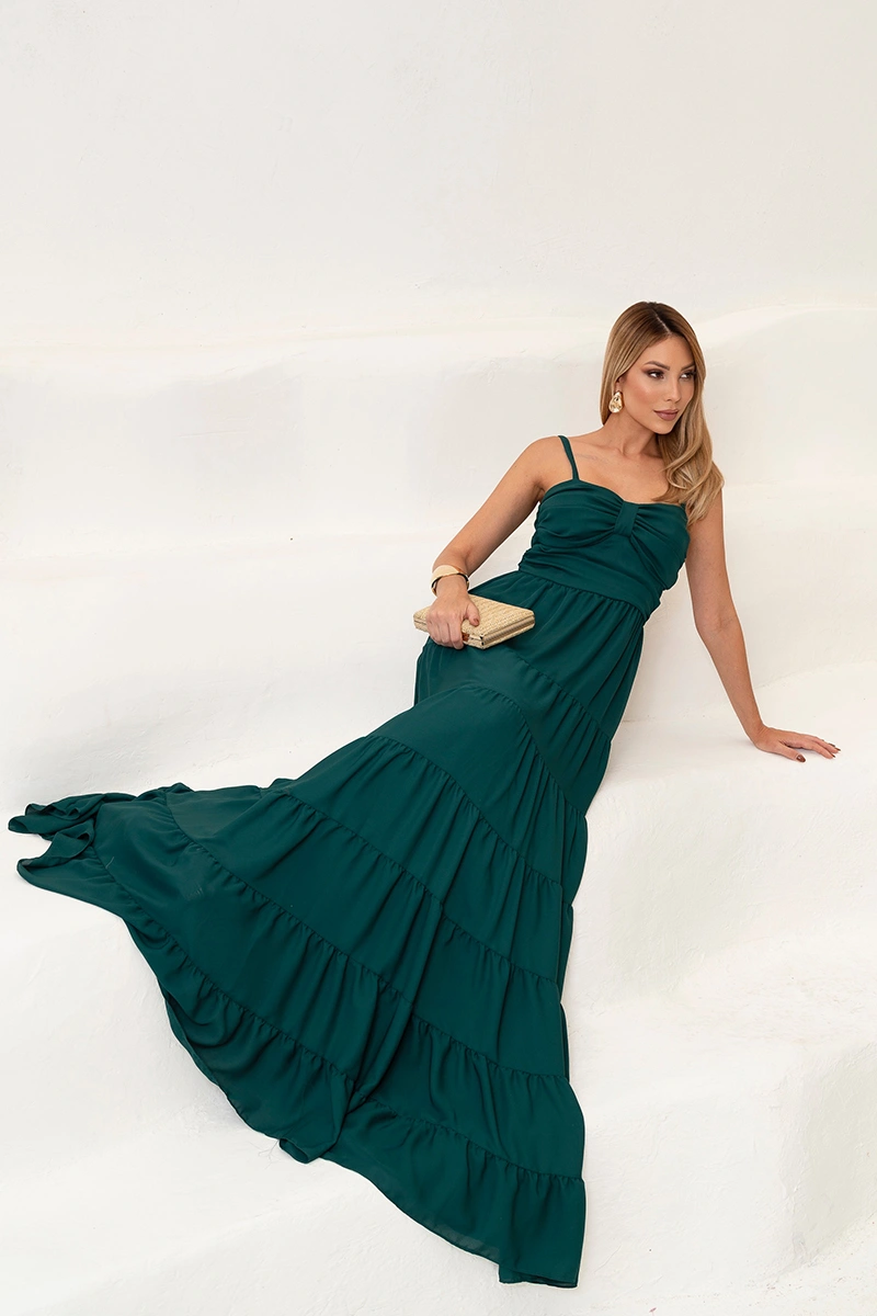 Dress Us - Vestido Dressus Maisa Longo Drapeado Verde Escuro - 54671VERDEES