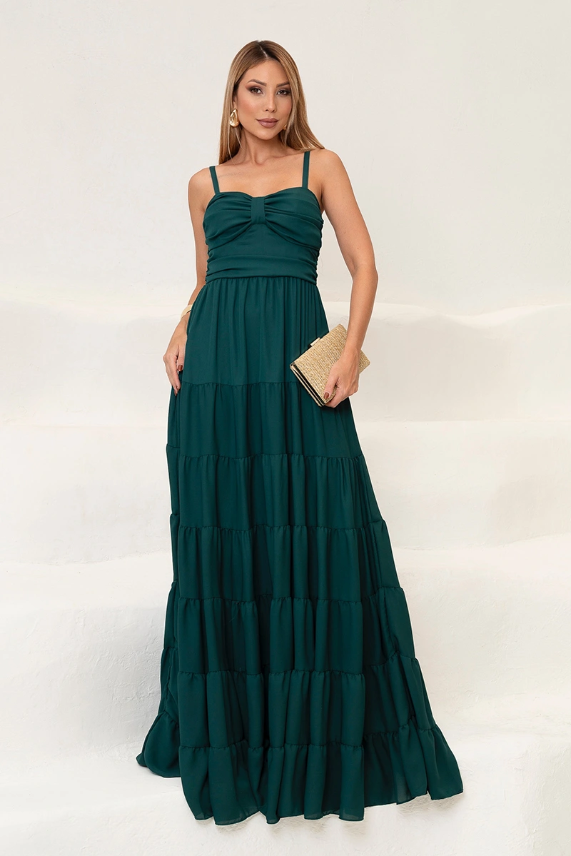 Dress Us - Vestido Dressus Maisa Longo Drapeado Verde Escuro - 54671VERDEES