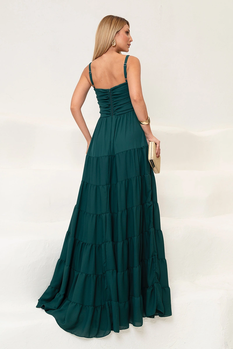 Dress Us - Vestido Dressus Maisa Longo Drapeado Verde Escuro - 54671VERDEES