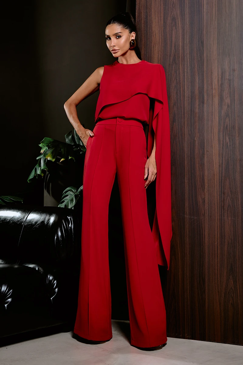 Dot Clothing - Conjunto Dot Clothing Calça e Blusa Assimétrica Vermelho - 2860VERM